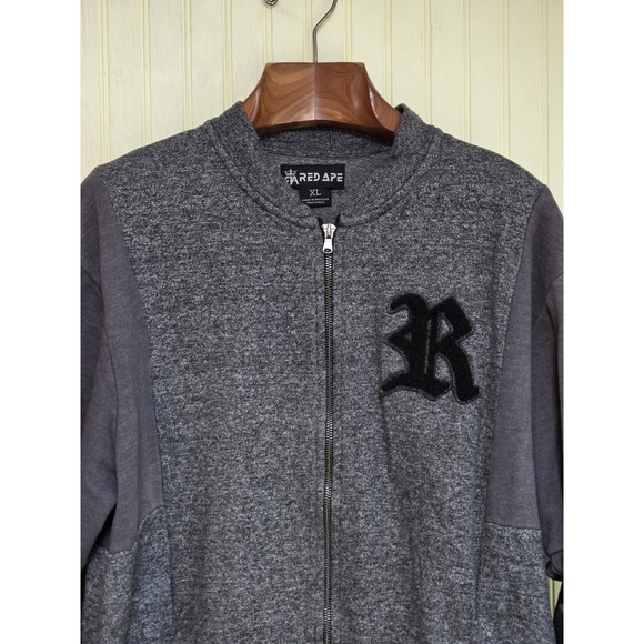 Red Ape Other - Red Ape Jacket Mens XL Gray Varsity Full Zip Knit R Logo Faux Leather Sleeves